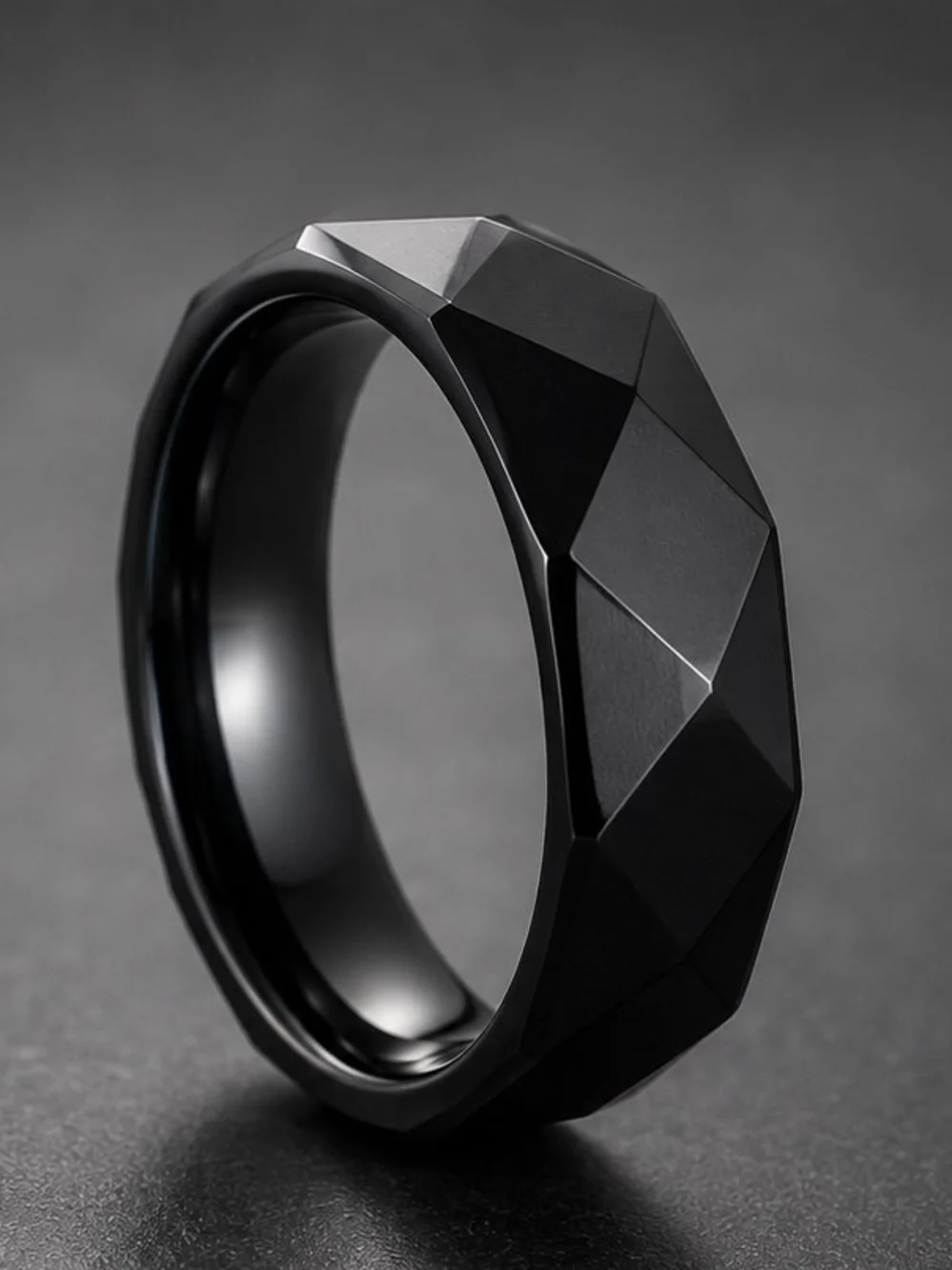 Men's Black Faceted Tungsten Ring SZ 9